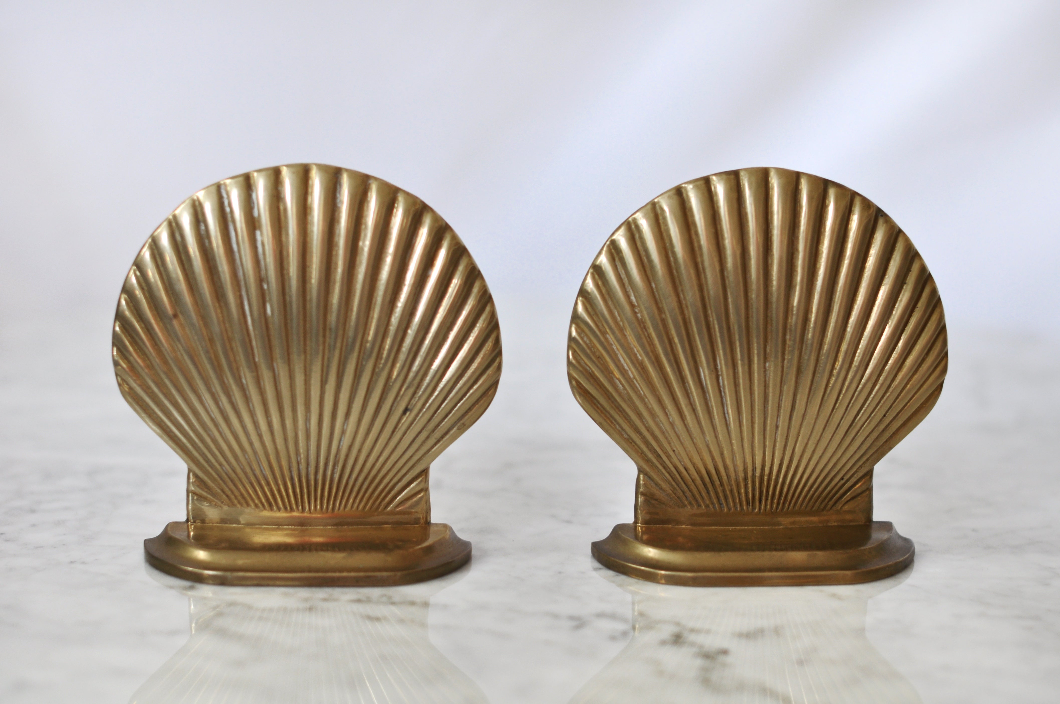 Vintage Brass Scallop Bookends