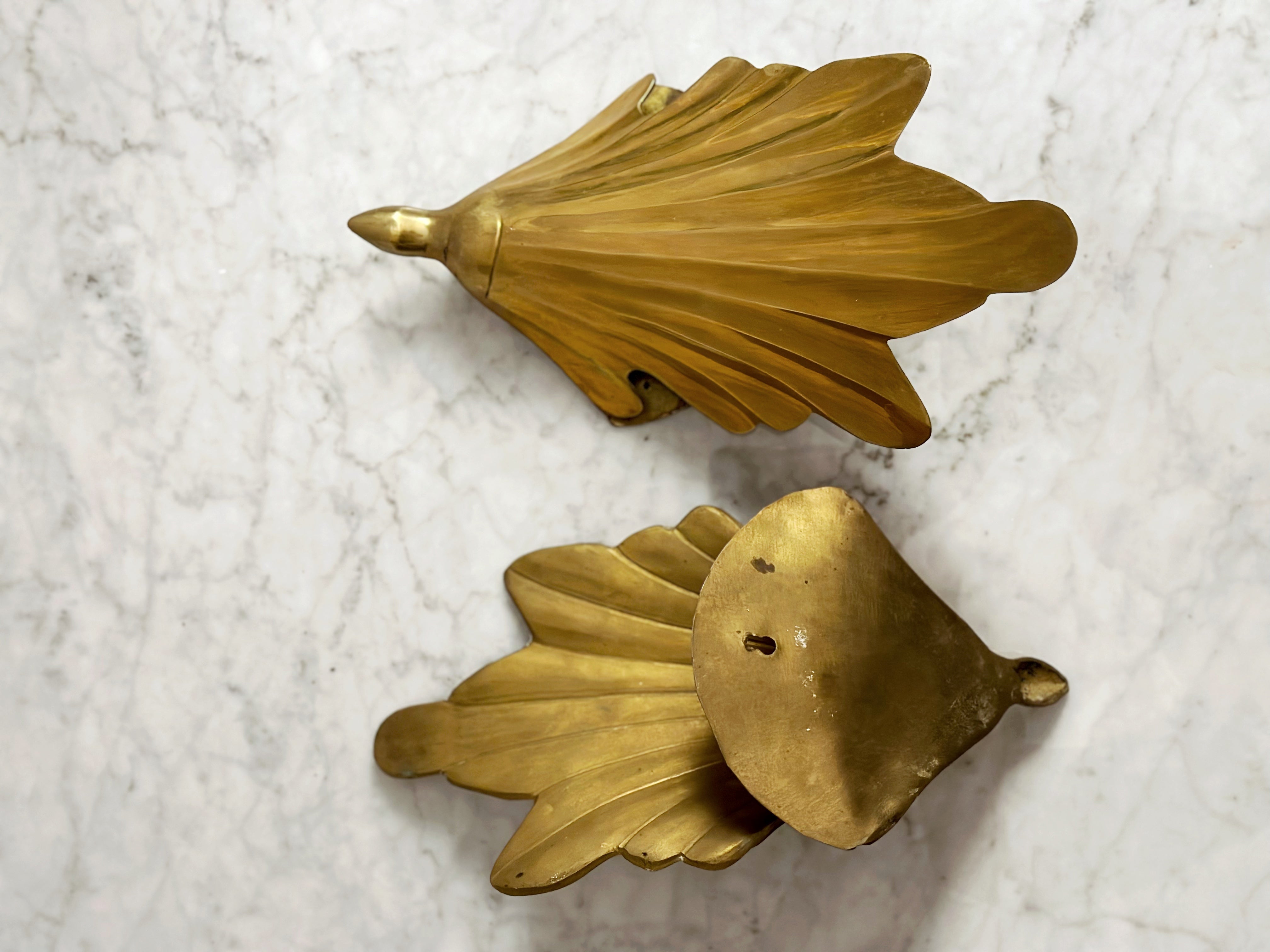 Pair of Vintage Brass Scalloped Wall Candle Sconces