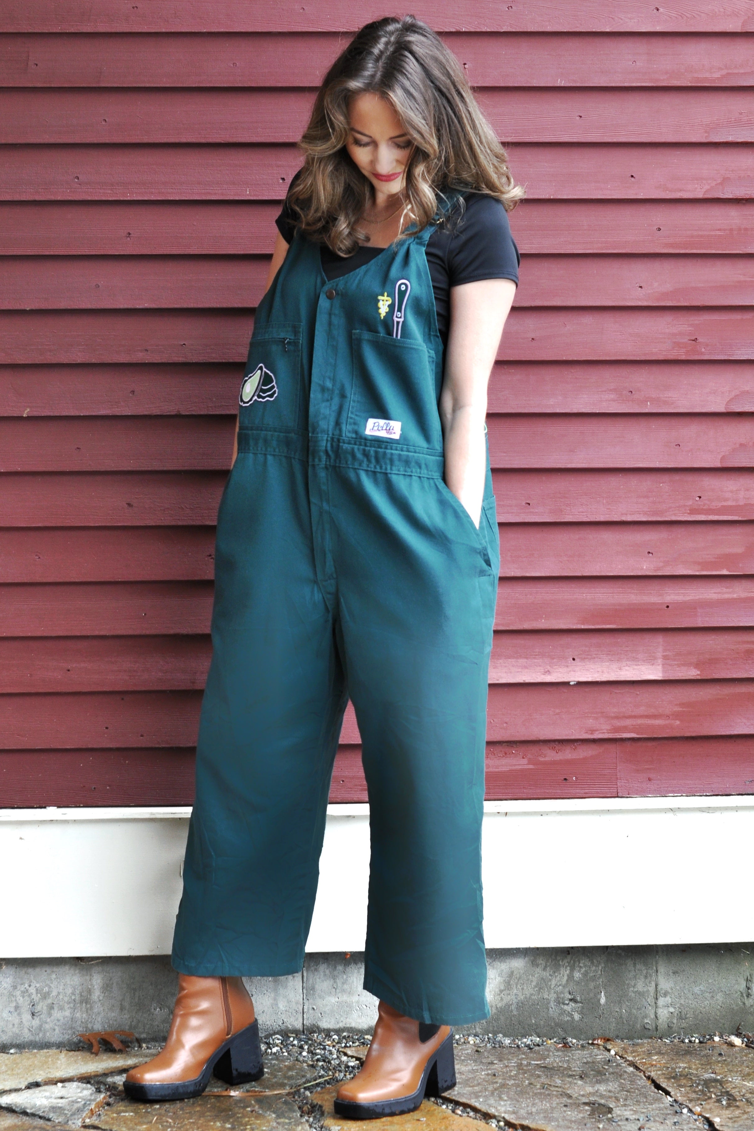 Upcycled Vintage Green Overalls | Designed with Oyster, Lemon, and Knife (Unisex M/L)