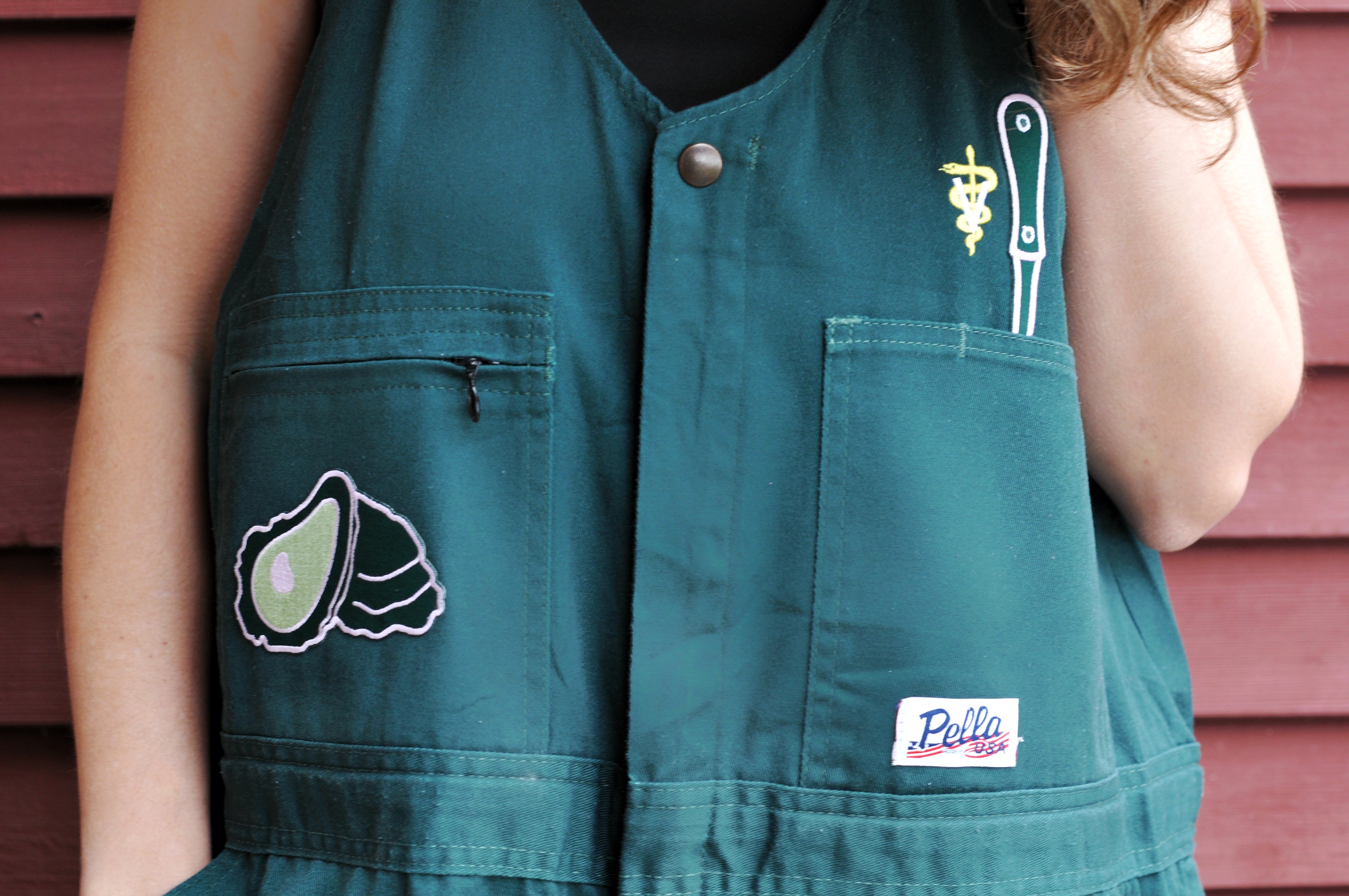 Upcycled Vintage Green Overalls | Designed with Oyster, Lemon, and Knife (Unisex M/L)