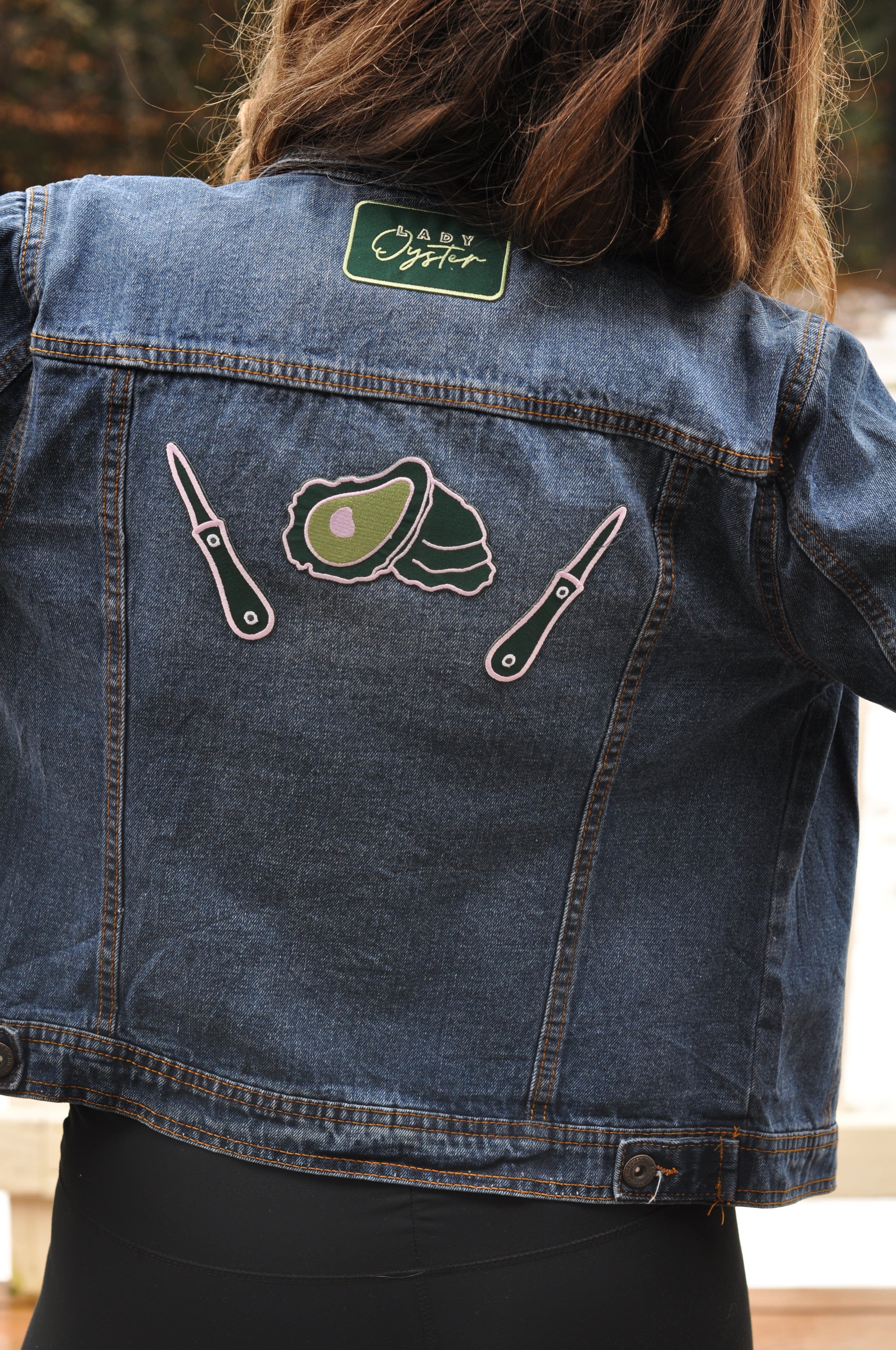 Upcycled Denim Jacket | Designed with Oyster and Knife Patches (Women's M)