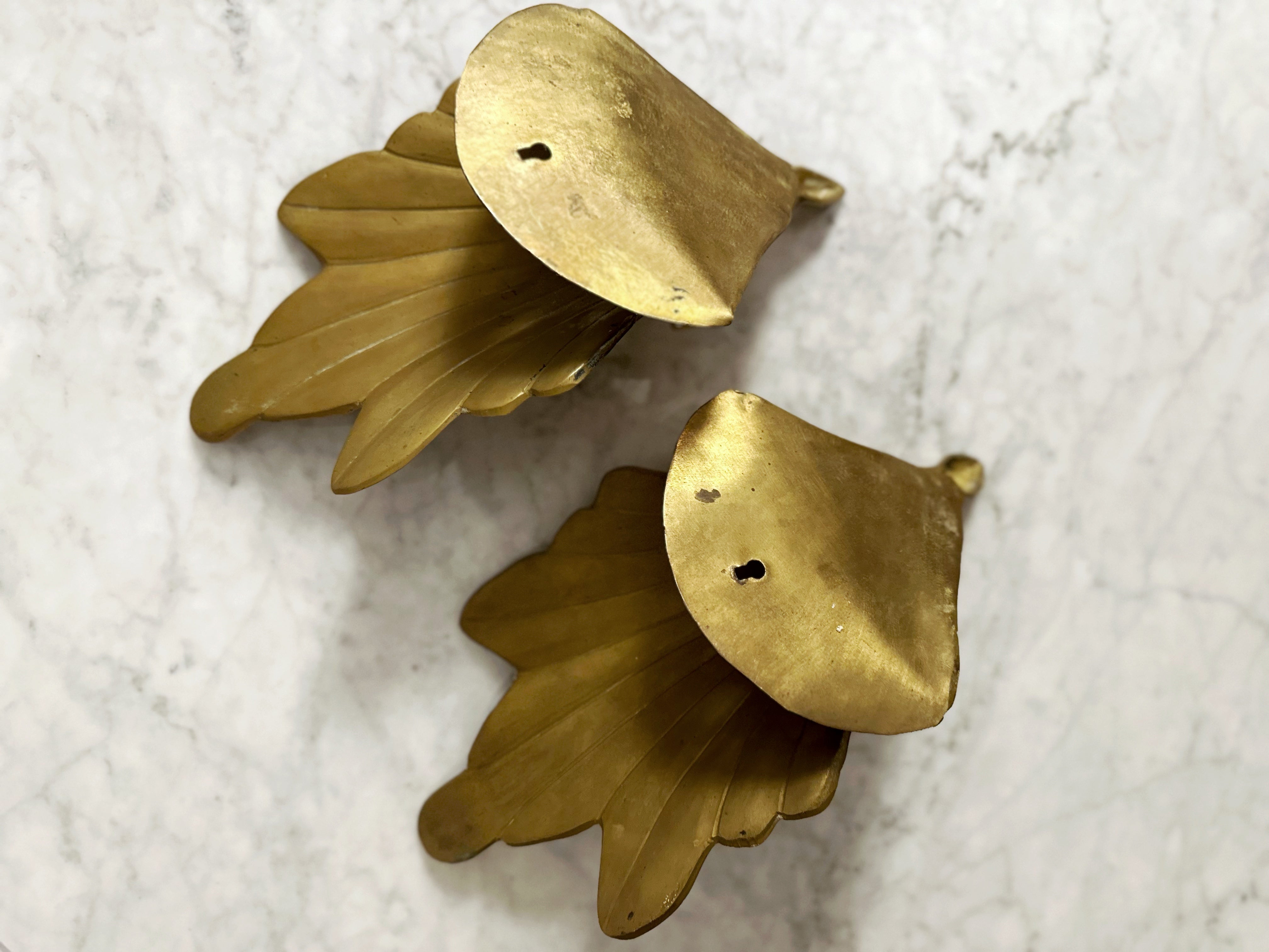 Pair of Vintage Brass Scalloped Wall Candle Sconces