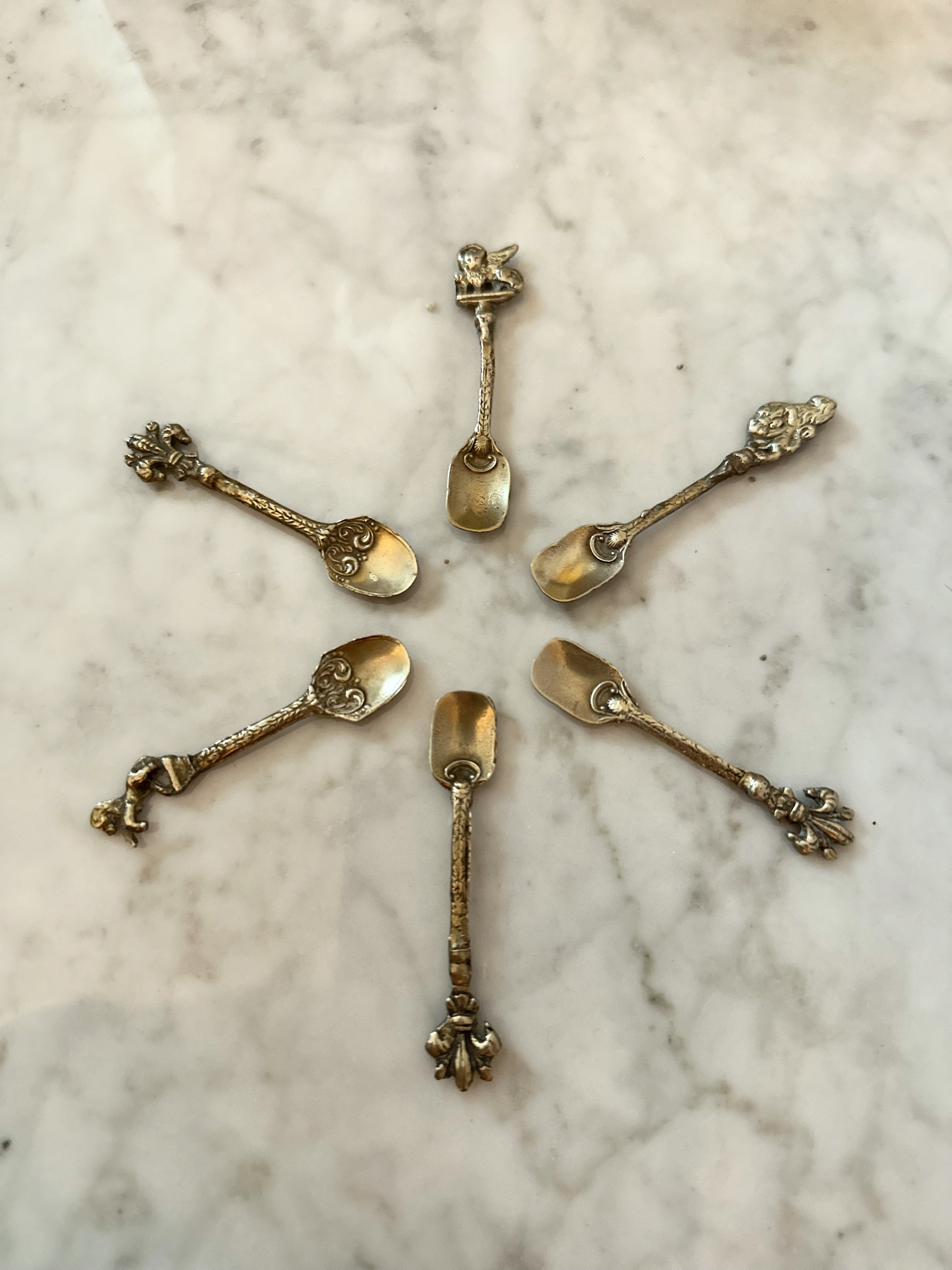 Vintage Italian Ornate Salt Spoons, Set of 6