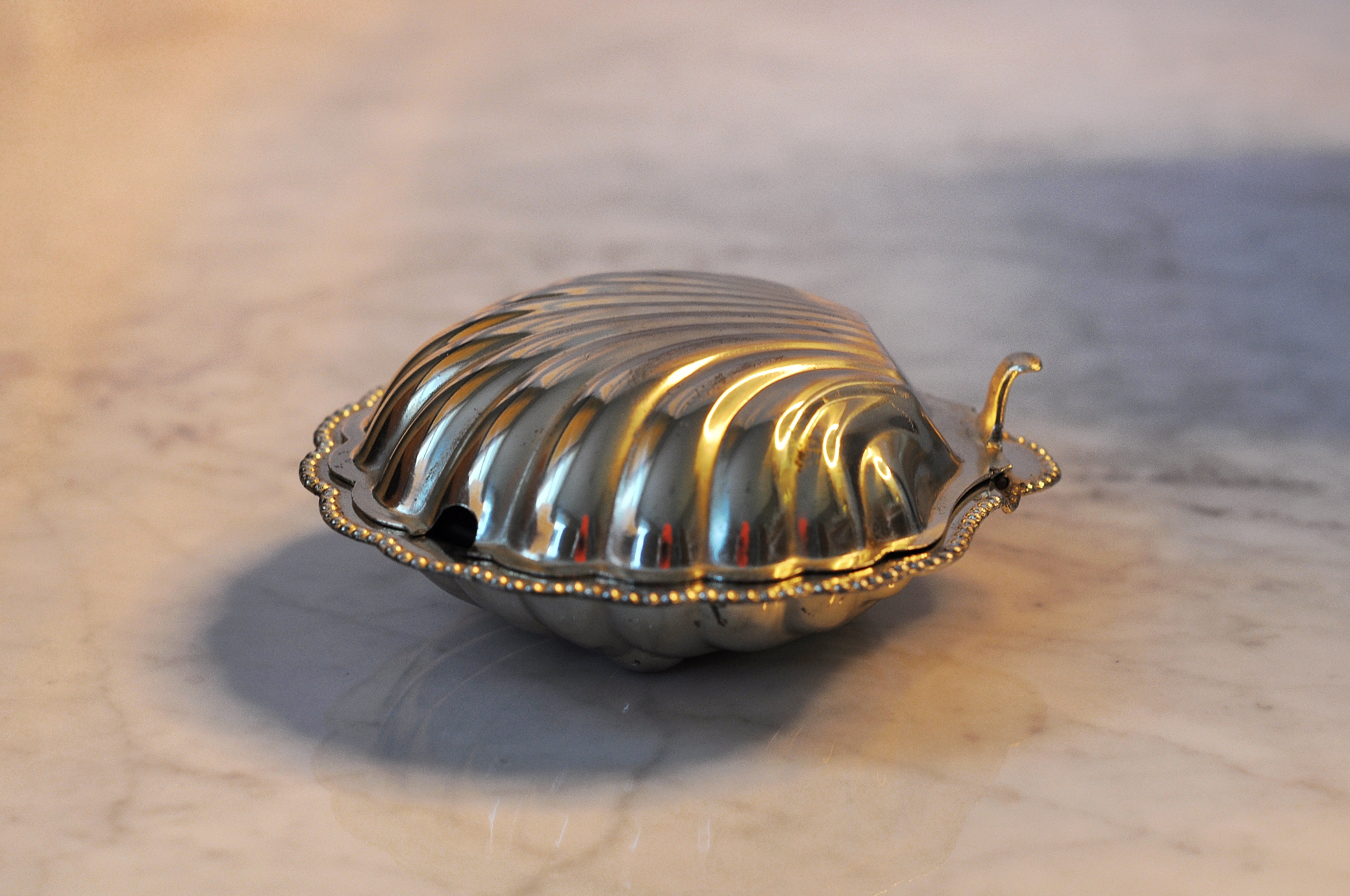 Vintage Chrome-toned Scallop Dish, Used for Caviar or Butter