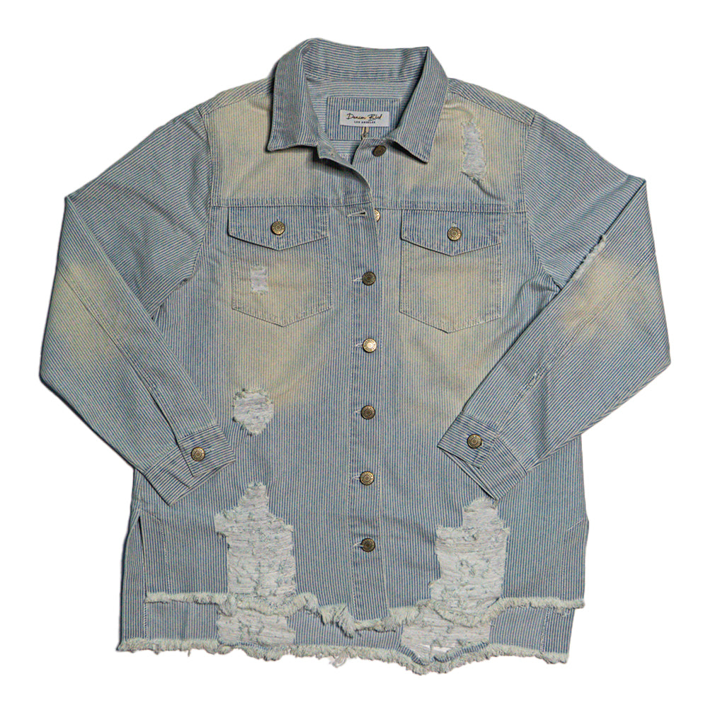 Upcycled Distressed Shacket | Designed with Lobster, Oyster, and Knife Patches (Women's S)