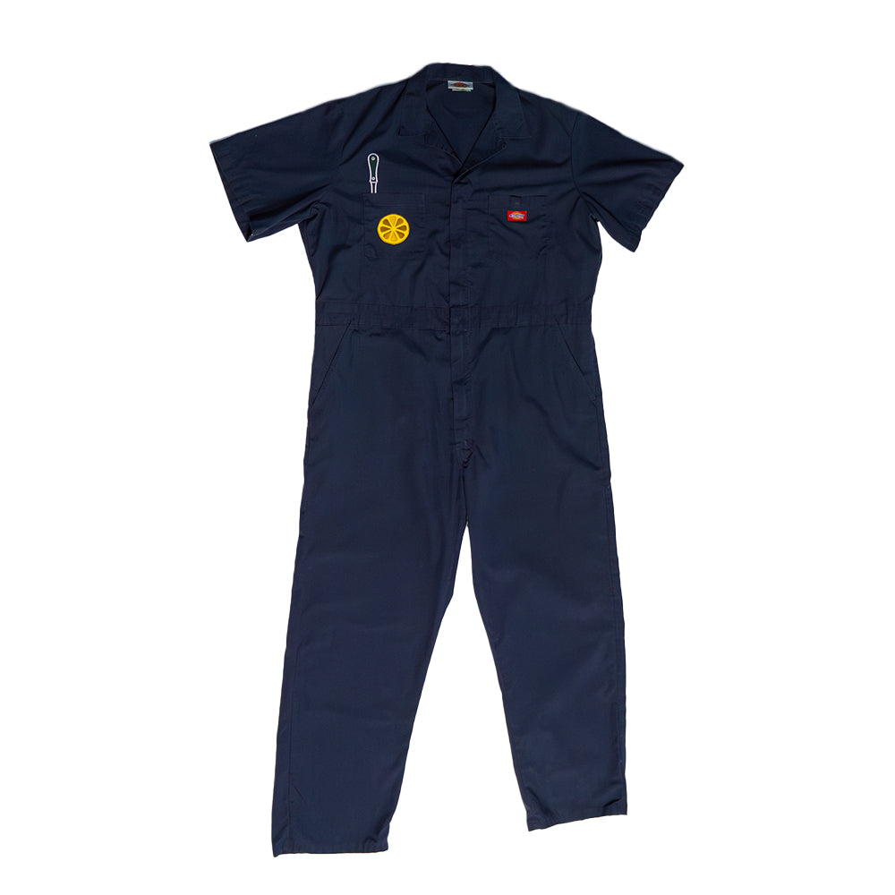 Upcycled Vintage Dickies Blue Jumpsuit | Designed with Oyster, Lemon, and Knife (Mens L/XL)