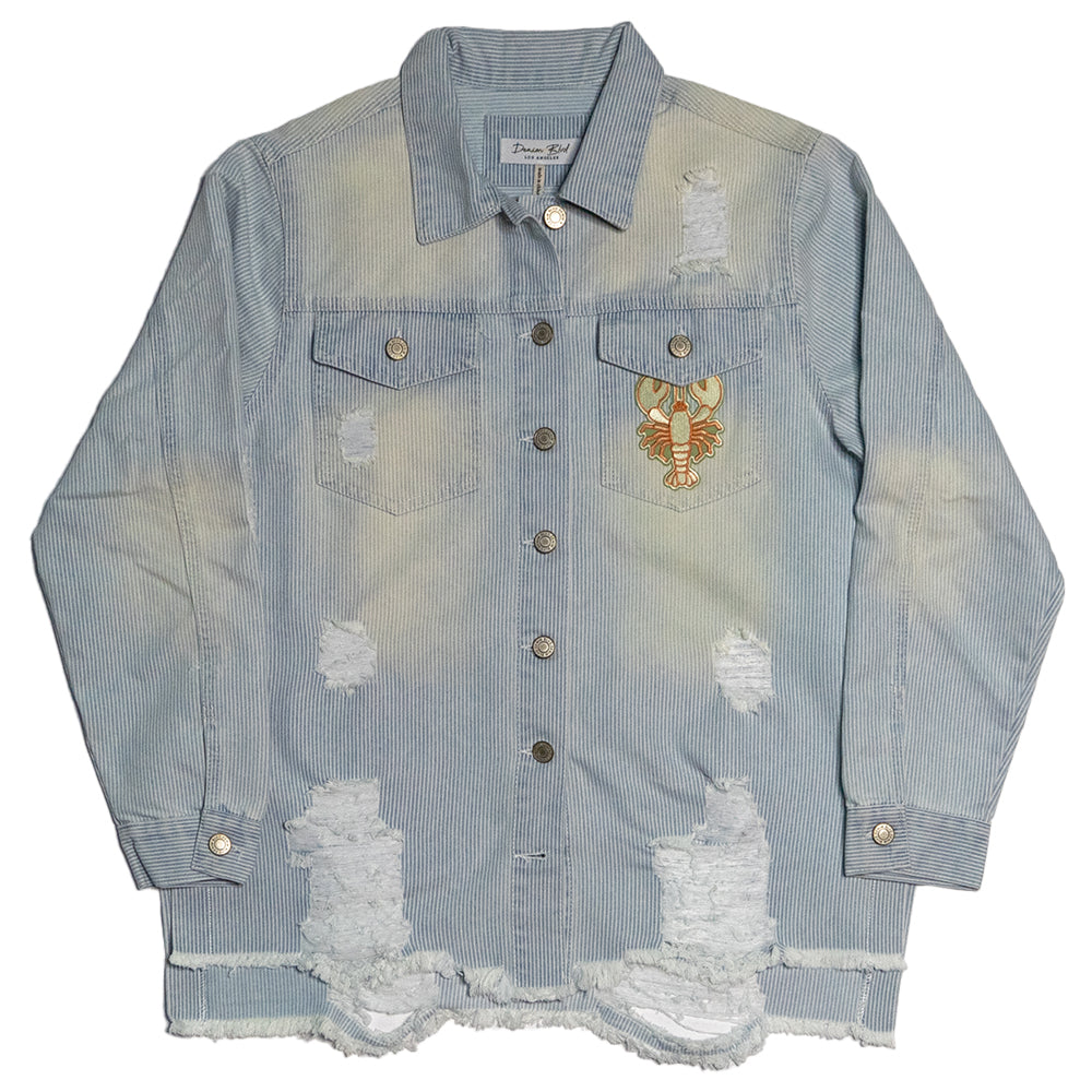 Upcycled Distressed Shacket | Designed with Lobster, Oyster and Knife Patches (Women's M)