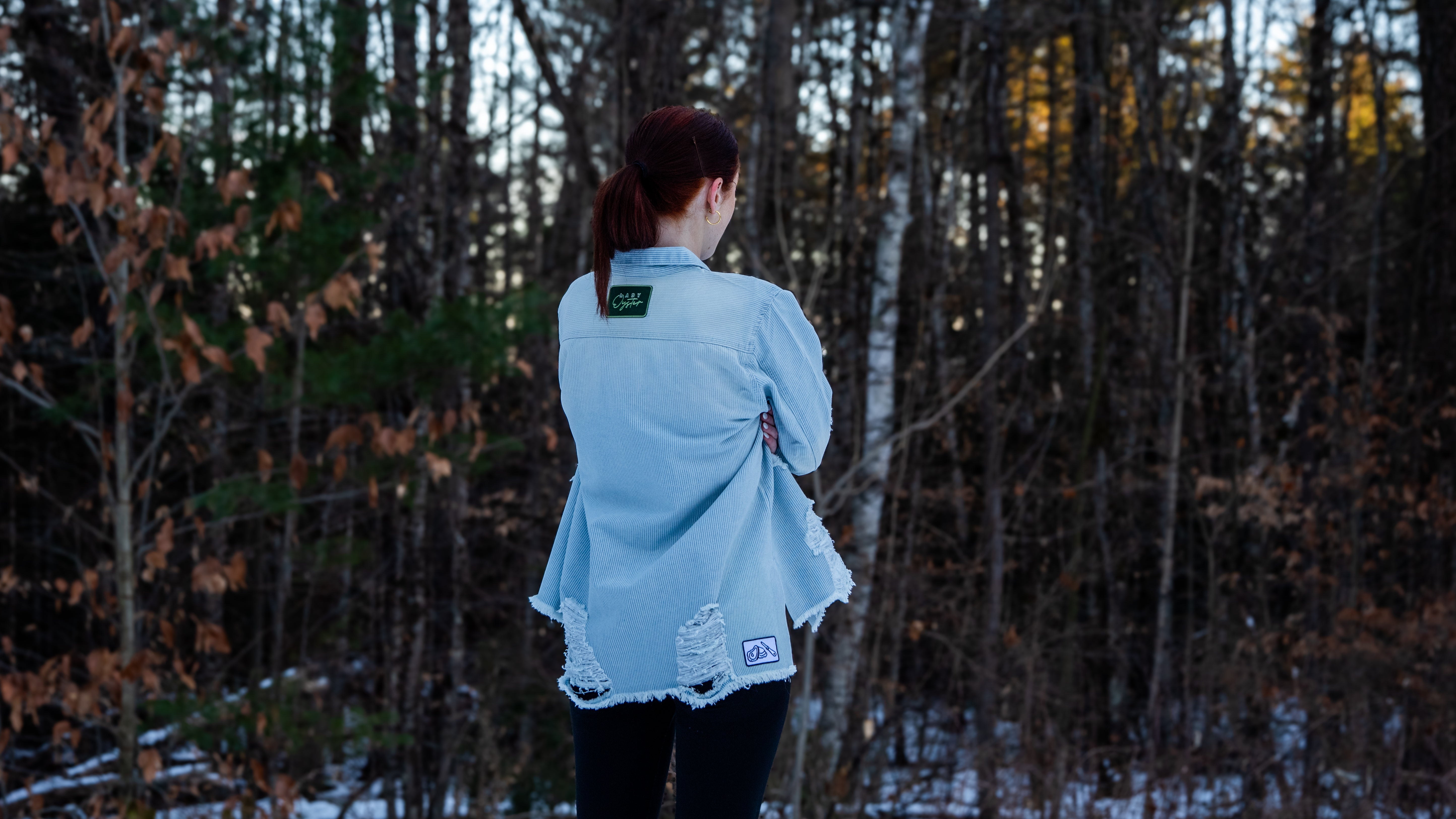Upcycled Distressed Shacket | Designed with Lobster, Oyster and Knife Patches (Women's M)